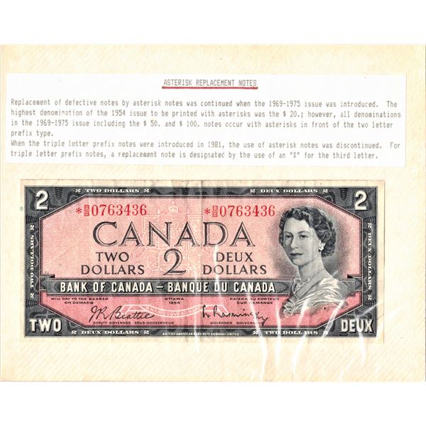 1954 Canadian Two Dollar Bill - Asterisk Replacement Note