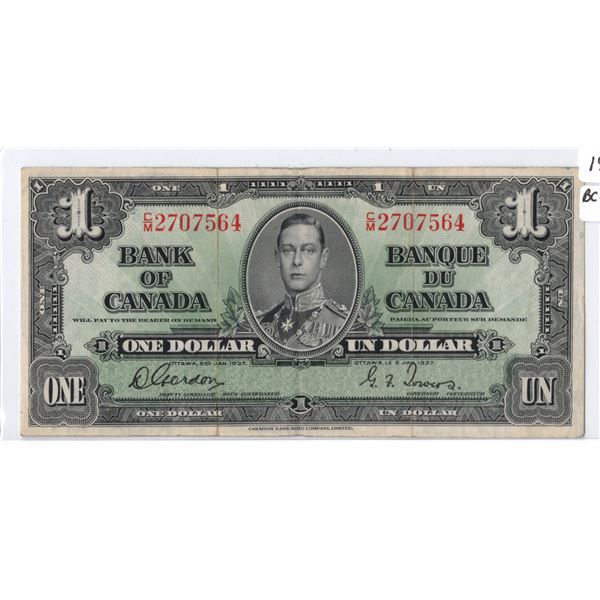 1937 Canadian One Dollar Bank Note