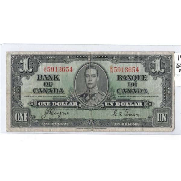 1937 Canadian One Dollar Bank Note