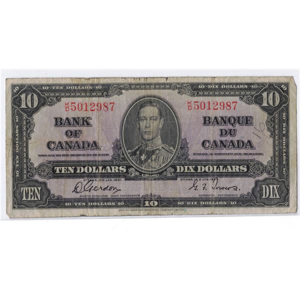 1937 Canadian Ten Dollar Bank Note