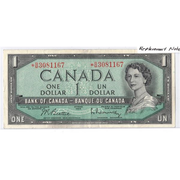 1954* Canadian One Dollar Bank Note - ASTERISK