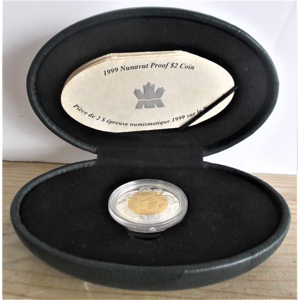 1999 Canadian Nunavut Silver Proof $2 Coin in Green Case