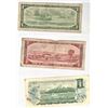 Image 2 : Page of Three Canadian Bank Notes - 1954 One Dollar Bill, 1954 Two Dollar Bill, 1973 One Dollar Bill