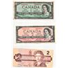 Image 1 : Page of Three Canadian Bank Notes - 1954 One Dollar Bill, 1954 Two Dollar Bill, 1986 Two Dollar Bill