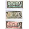 Image 1 : Page of Three Canadian Bank Notes - 1954 One Dollar Bill, 1973 One Dollar Bill, 1954 Two Dollar Bill