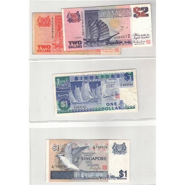 Page of Four Foreign Bank Notes - Singapore