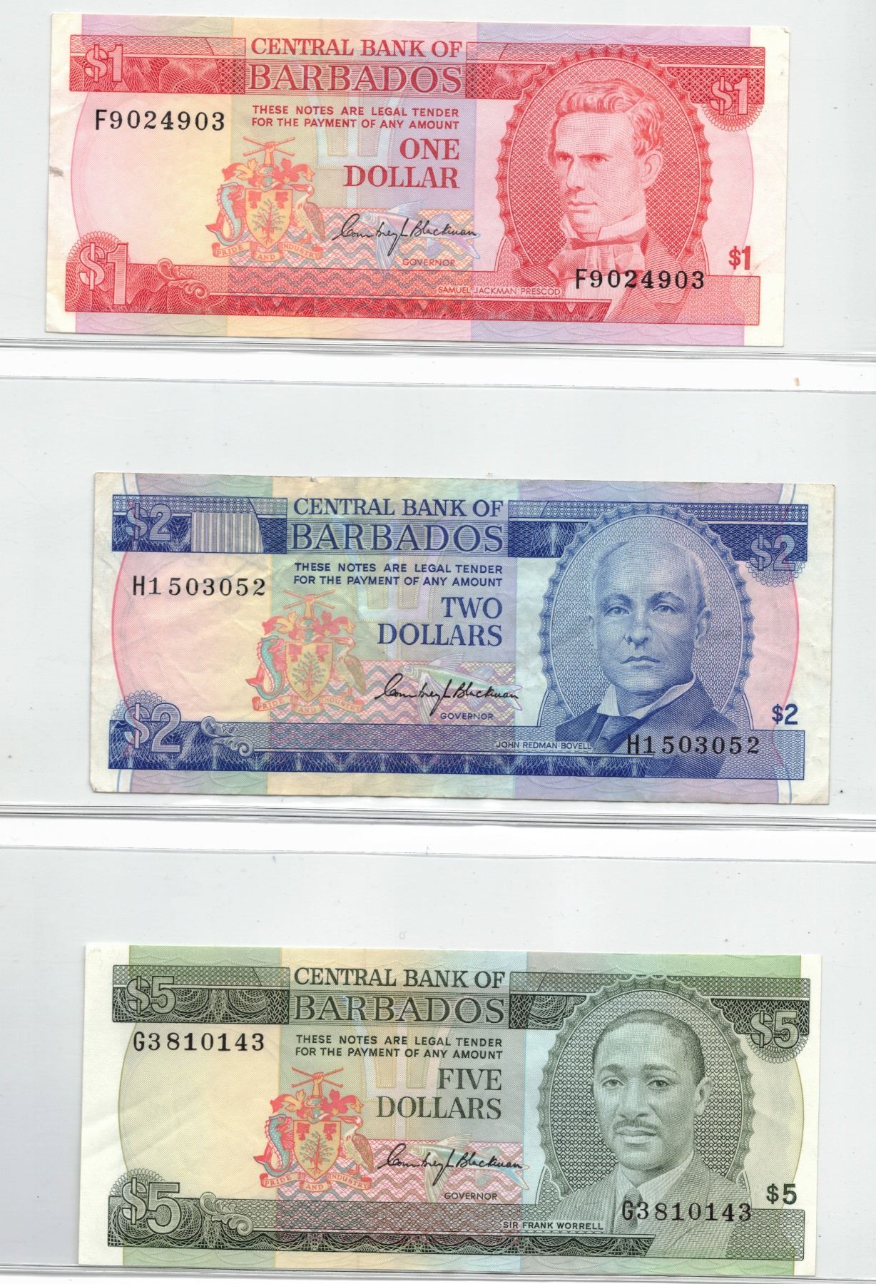 Page of Three Foreign Bank Notes - Barbados
