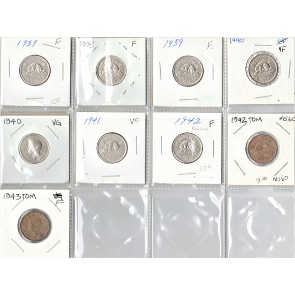 Collection of Canadian Five Cent Coins - 1937-1943