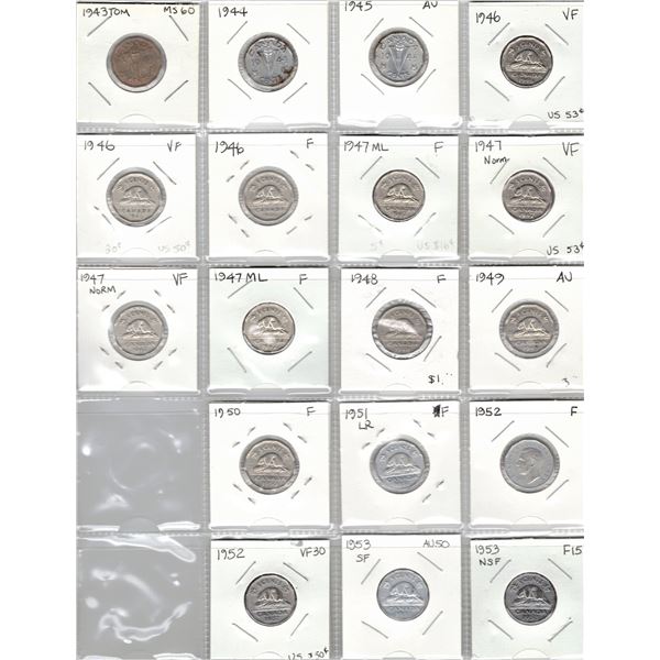 Collection of Canadian Five Cent Coins - 1943-1953