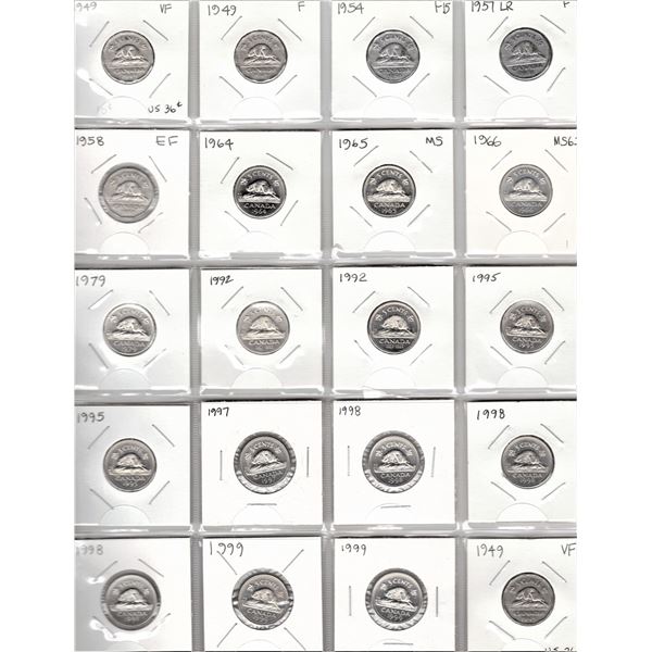 Collection of Canadian Five Cent Coins - 1949-1999