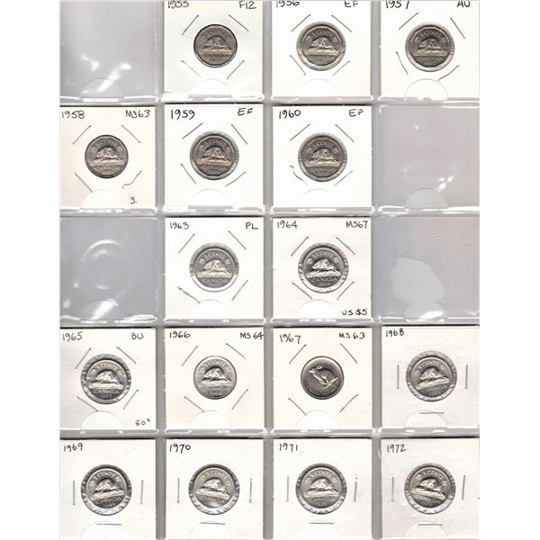 Collection of Canadian Five Cent Coins - 1955-1972