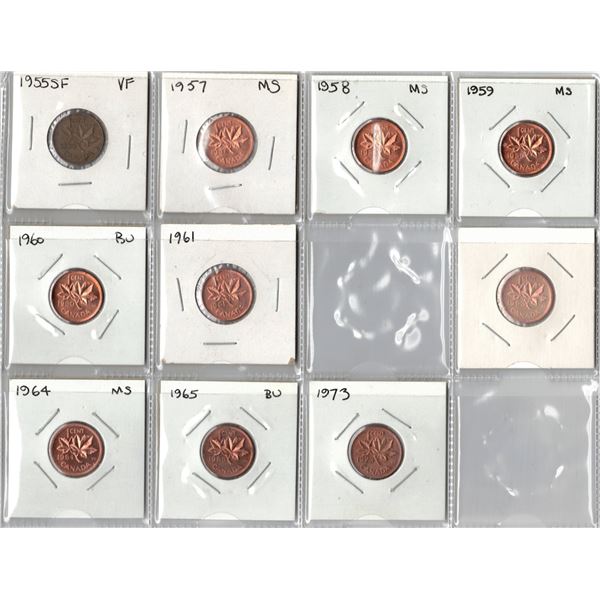 Collection of Canadian One Cent Coins - 1955-1973