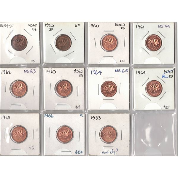 Collection of Canadian One Cent Coins - 1954-1983