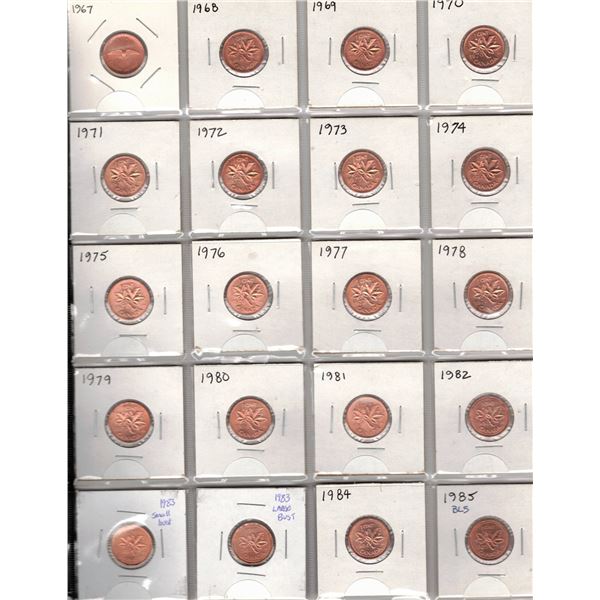 Collection of Canadian One Cent Coins - 1967-1985