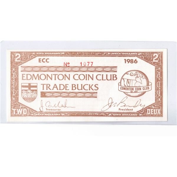 1986 Edmonton Coin Club Trade Bucks - Two Dollar Bill