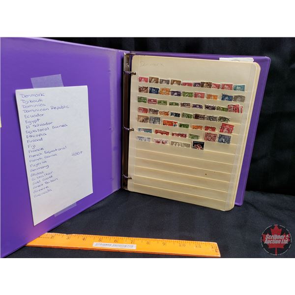 GLOBAL STAMPS ~ Purple Binder (400+) : Countries D - Gr : Includes - Denmark, Ecuador, Egypt, Ethiop