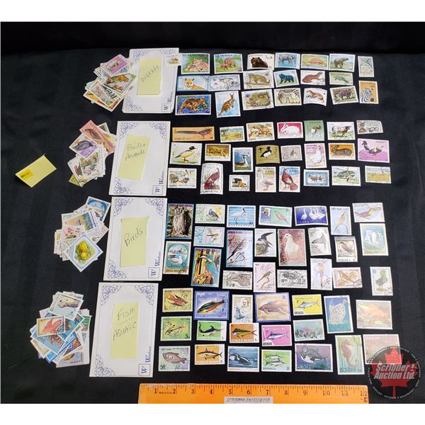GLOBAL STAMPS ~ Wildlife Themed (100+) : Includes - Birds, Cougars, Bears, Fish, etc. (SEE PICS FOR