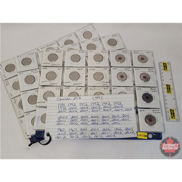 Canada Twenty Five Cent (59) 1960's, 1980's, 1990's, 2000's (SEE PICS FOR LIST, DATES, VARIETIES, CO
