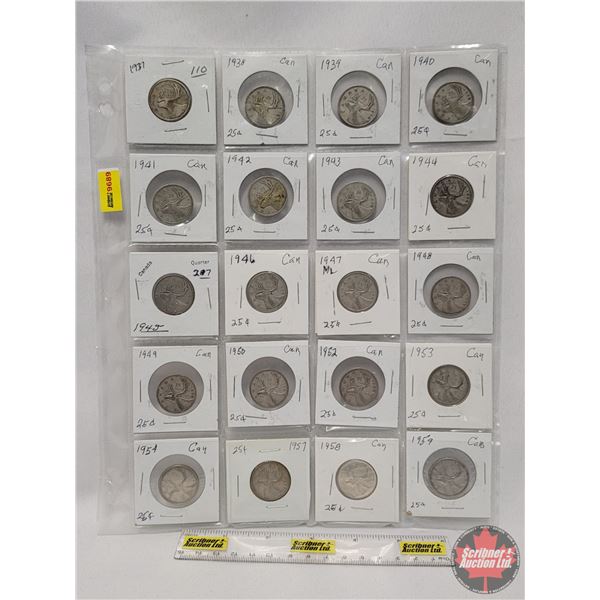 Canada Twenty Five Cent (20): 1937, 1938, 1939, 1940, 1941, 1942, 1943, 1944, 1945, 1946, 1947ML, 19