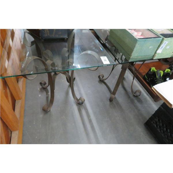 2-Metal Ornate Base Glasstop End Tables - 2 X $