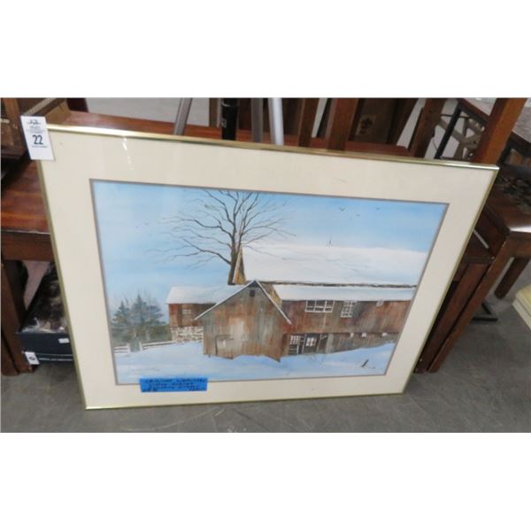 Framed Barn Scene Water Color - 36" x 28"