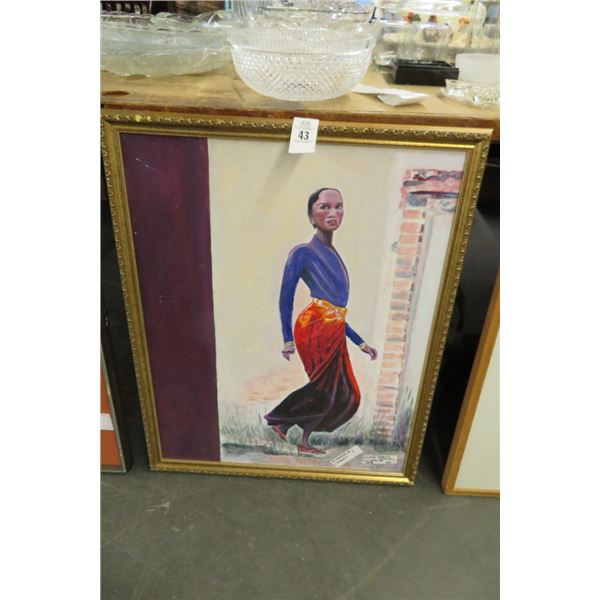 Framed Ethnic Women Oil On Canvas - 30" x 24"