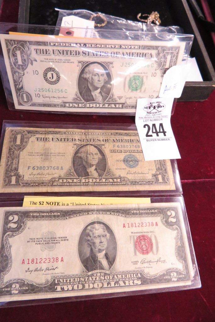 Two Rare Notes Rare Dollar Note, 2 Dollar Note & Silver Certificate Note
