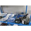 Image 1 : Shelf of Asst. Platters, Cups, Sauce Pans