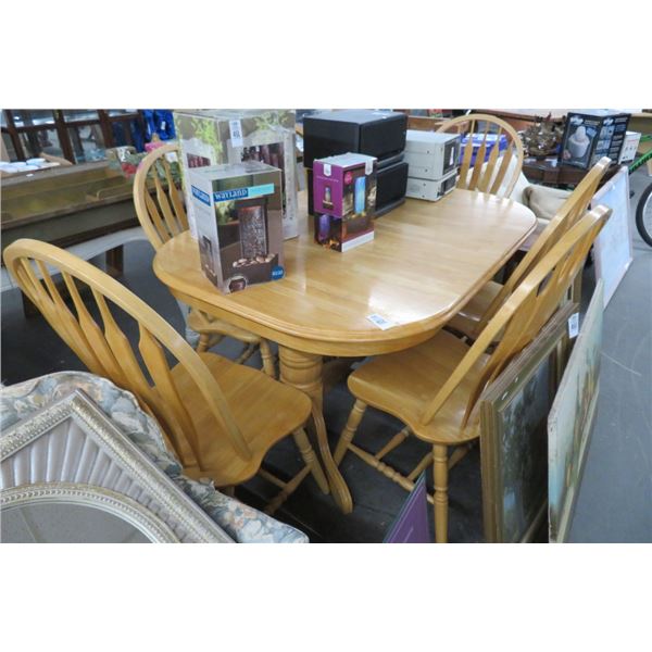 Light Oak Pedestal Dining Table w/6 Chairs