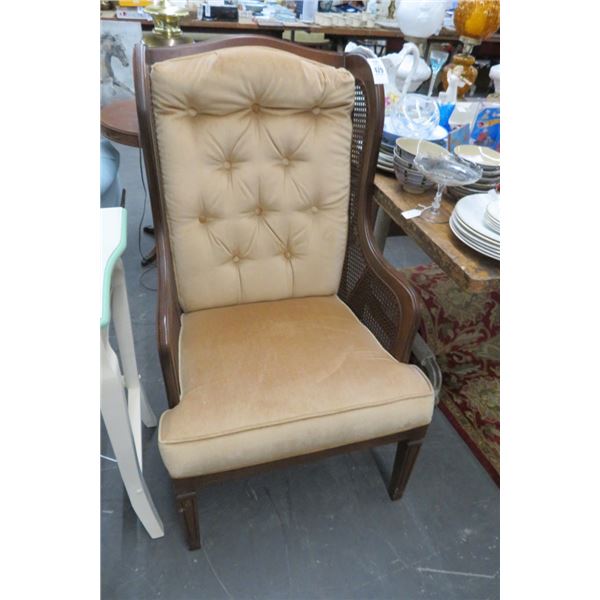 Mahogany Trim Tufted Wingback Chair