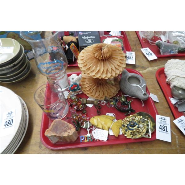 Tray of Art Glass & Asst. Décor Items