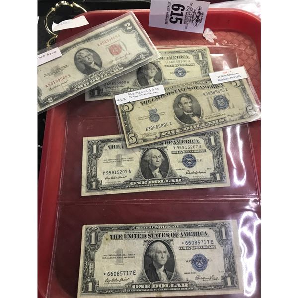 3 Pack Silver Certificate, 1934'A $5.00 Silver Certificate, 1953 Red Seal $2.00