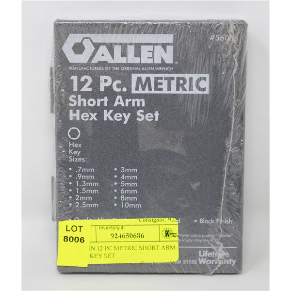 ALLEN 12 PC METRIC SHORT ARM HEX KEY SET