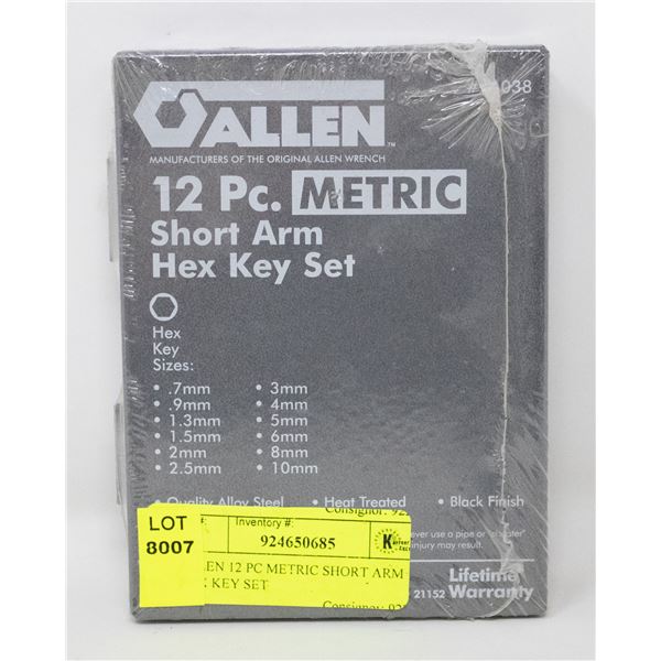 ALLEN 12 PC METRIC SHORT ARM HEX KEY SET