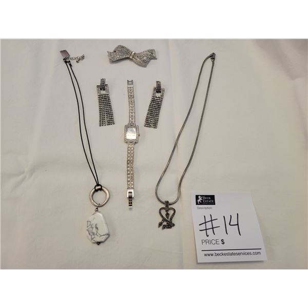 High End Fashion Jewelry - 2 Necklaces, Anne Klein Watch, a Brooch and a Pair of Earrings