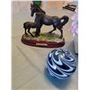 Image 2 : Canadian Rockies Horse Figurine, 2 Blown Glass Ornaments, Hand-Made Flower in Italy White Crystal.