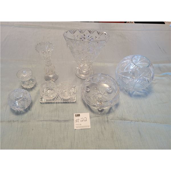 Crystal Vases, Cream and Sugar set & Bowl