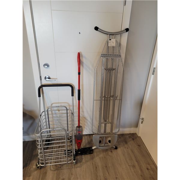 Type A Wheel Cart (30lbs Max), Vileda Floor Cleaner & Metal Ironing Board with Sunbeam Steam Iron