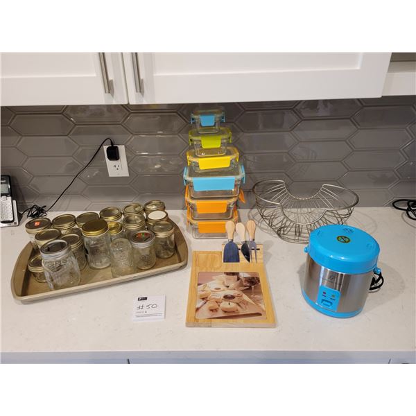 Glass Tupperware, Mason Jars, Cheese Board, Fruit Bowl & Miniature Rice