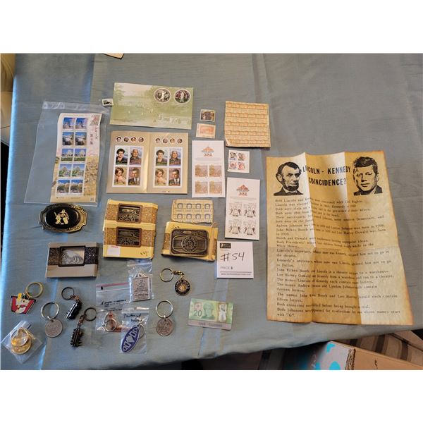 5 Belt Buckles, Stamps & Keychains