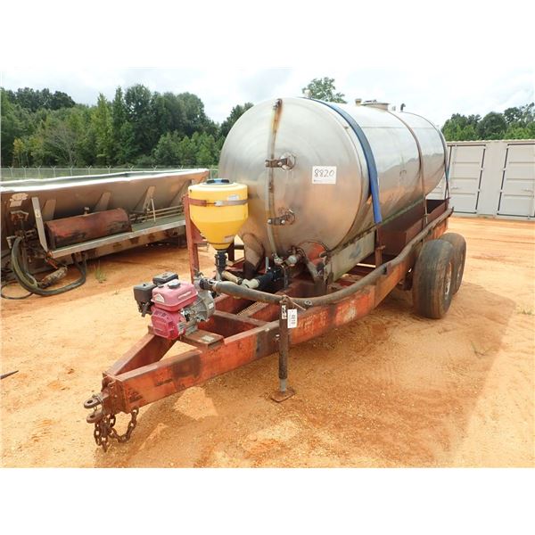 STAINLESS STEEL WATER TANK TAILER, 2000 GALLON, GAS ENGINE, WATER PUMP WITH HOSE & MIXER TANK (C3)