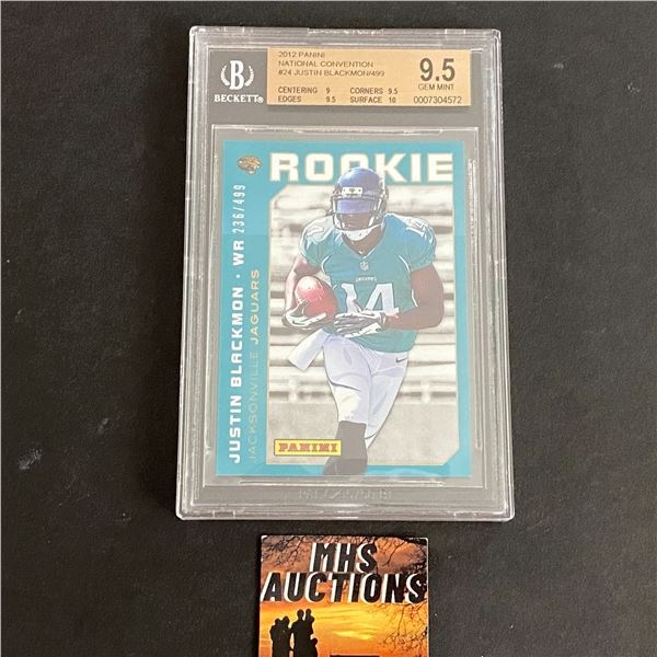 JUSTIN BLACKMON 2012 PANINI GRADED 9.5 ROOKIE FOOTBALL CARD #236/499 ONLY 499 MADE (ref185)