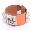 Image 1 : Hermes Orange Leather Palladium Plated Collier de Chien CDC Bracelet