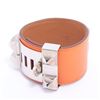 Image 2 : Hermes Orange Leather Palladium Plated Collier de Chien CDC Bracelet