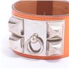 Image 3 : Hermes Orange Leather Palladium Plated Collier de Chien CDC Bracelet