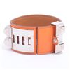 Image 4 : Hermes Orange Leather Palladium Plated Collier de Chien CDC Bracelet