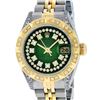 Image 1 : Rolex Ladies 2 Tone Green Vignette Diamond Lugs Pyramid 26MM Datejust Wristwatch