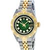 Image 2 : Rolex Ladies 2 Tone Green Vignette Diamond Lugs Pyramid 26MM Datejust Wristwatch