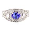Image 2 : 1.22 ctw Oval Mixed Tanzanite And Round Brilliant Cut Diamond Ring - 14KT White