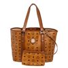 Image 1 : MCM Cognac Monogram Visetos Canvas Leather Shopper Tote Bag